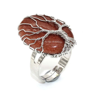 Buy nugget-sand European And American Fashion Exaggerated Natural Crystal Denier Silver Plated Winding Lucky Tree Adjustable Ring