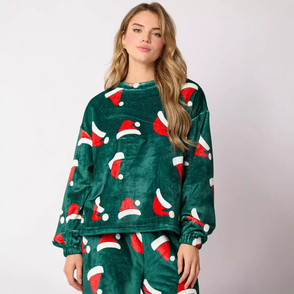 Casual Flannel Pajama Sets For Women 2 Piece Cute Long Sleeve Matching Lounge Shirts Sets Santa Claus Pajamas Homewear