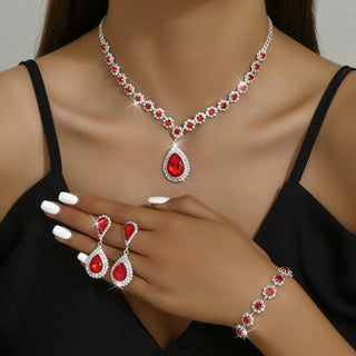 Buy 941798-red Fashion Jewelry Bridal Jewelry Suit Necklace Ear Stud Bracelet Three-piece Set