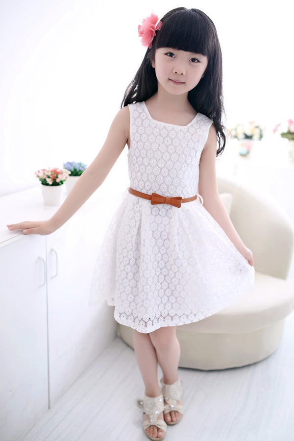 Lace Hollow Vest Children Shirt Belt Princess Dress