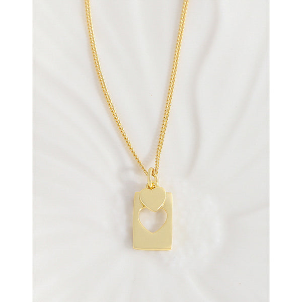 Niche Design Hollow Heart Square Plate Necklace