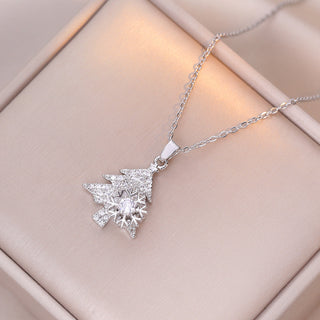 Buy silver Rotatable Snowflake Christmas Tree Micro-inlaid Diamond Titanium Steel Necklace