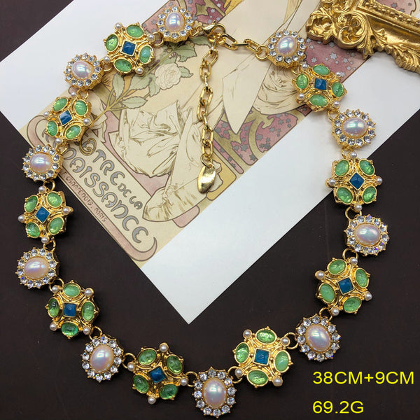 Flower Gem Diamond Necklace Bracelet Ear Studs Gold Plated Suit