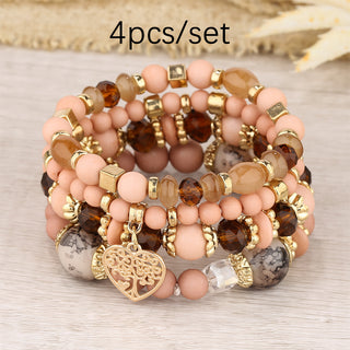 Buy coffee Multi-layer Hollow Heart Pendant Tassel Bracelet Suit