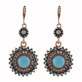 Buy ancient-goldturquoise-orchid Vintage Ethnic Bohemian Sun Flower Earrings