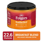 Folgers Breakfast Blend Ground Coffee, Mild Roast, 22.6 oz Canister
