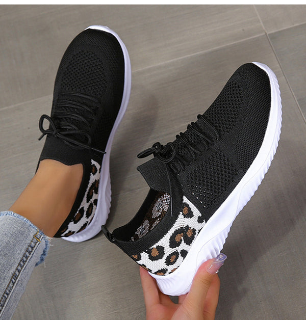 Women Leopard Print Lace-up Sneakers