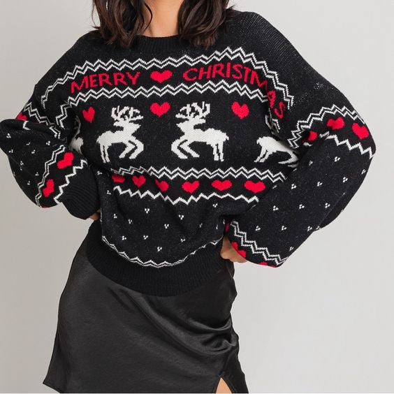 Christmas Festival Atmosphere Elk Pullover Round Neck Sweater Casual Top