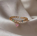 Retro Multi-element Cute And Sweet Pink Heart-shaped Butterfly Flower Open Ring