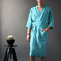 Men's And Women's Long Solid Color Linen Pajamas Robe Bathrobe