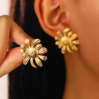 Buy stainless-steel-0802 Exaggerated And Personalized C- Ring Flower Texture Earrings