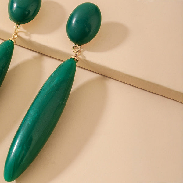 Silver Needle Vintage Emerald Drop-shaped Long Earrings