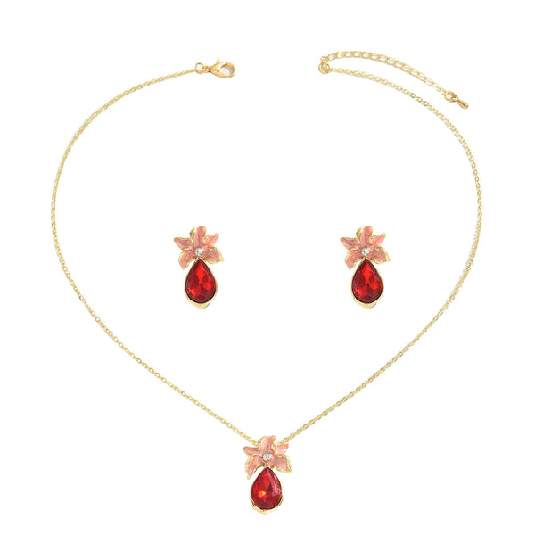 Simple Flower Necklace And Earrings Suite Inlaid Zircon