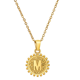 Buy m Cross-border European And American Stainless Steel Electroplated 18K Gold Double-sided Love English Letter Pendant Necklace Round Titanium Steel Design