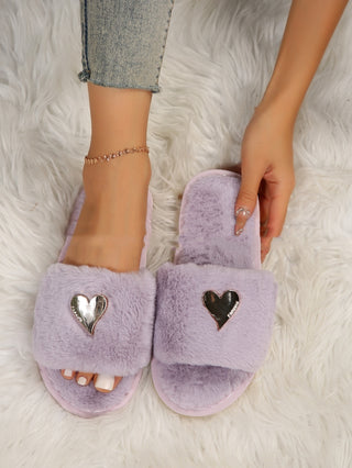 Buy light-purple Women Fluffy Slipper Home Fur Furry Slippers