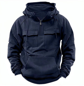 Buy navy-blue-with-velvet Men's Zip-up Hoodies Sweatshirt With Drawstring And Pocket Design