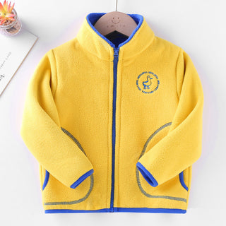 Buy stand-collar-yellow Children&#39;s Clothing Set Polar Fleece Cardigan Hooded Sweater