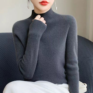 Buy dark-gray Warm Long Sleeves Knitted Half Turtleneck Women&#39;s Base Shirt