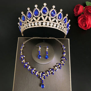 Buy blue-a-suit Royal Queen Bridal Jewelry Sets For Women Luxury Tiaras Crow