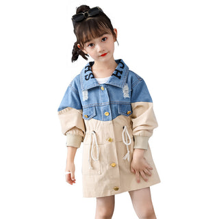 Buy khaki Fashion Simple Children&#39;s Denim Trench Coat