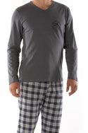 Casual Long-sleeved Men's Cotton Pajamas Suit