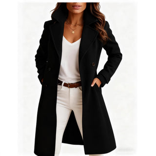 Buy black Women's Single-breasted Mid-length Coat With Pockets