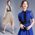 New European And American Style Hook Flower Hollow Stitching Lace Dress