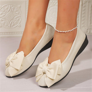 Buy white New Bowknot Flats Shoes Fashion Casual Round Toe Slip-on Shoes Loafers For Women