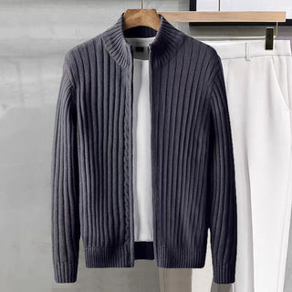 Buy carbon-gray Cardigan Sweater Solid Color Zipper Outerwear Sweater Men&#39;s Coat