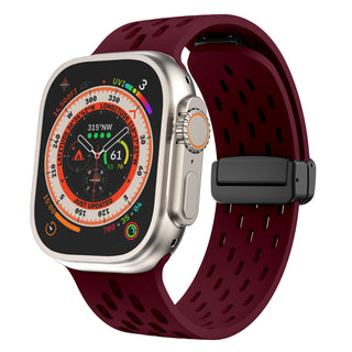 Buy wine-red Mesh Magnetic Buckle Silicone Strap Iwatch Strap