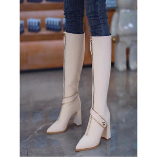 Buy beige Front Zipper Pointed Toe Long Boots For Children