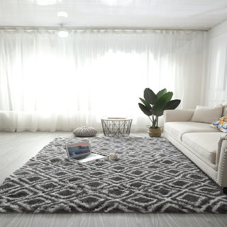 Buy gray-with-squares Tie-dyed Silk Wool Pattern Carpet Living Room Coffee Table Bedside Pad Long Wool Washable Full Bedroom