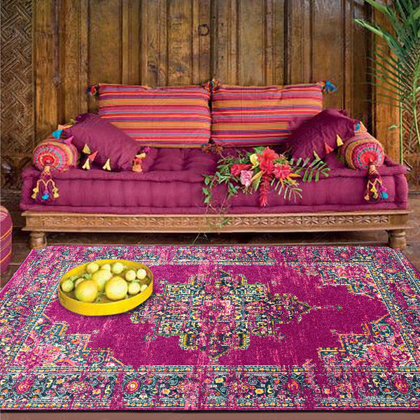 Fashionable Retro Rose Geometry Pattern In Purple Persian Ethnic Style Kitchen Living Room Bedroom Bedside Carpet Floor Mat