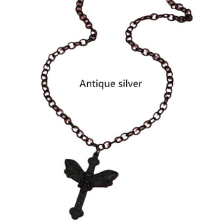 Buy antique-silver Creative Dark Punk Cross Moth Necklace