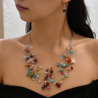 Buy style18 Indian Ethnic Style Vintage Gemstone Beads Jewelry Earrings Necklace 2 Pieces Suit