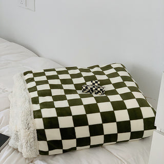 Buy green Nordic Style Checkerboard Autumn And Winter Thickened Milk Fleece Blanket