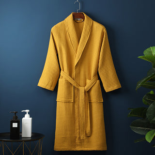 Buy yellow Unisex Pure Cotton Long Waffle Bathrobe
