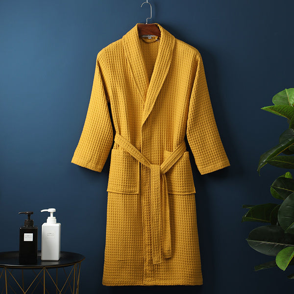 Unisex Pure Cotton Long Waffle Bathrobe