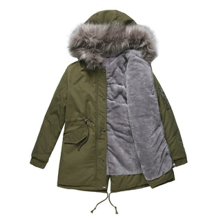 Buy army-green Women Parka Cotton-padded Mid-length Hooded Jacket: