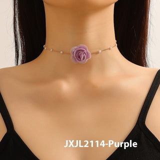 Buy purple-flowers Vintage Chain Pearl Small Flower Necklace