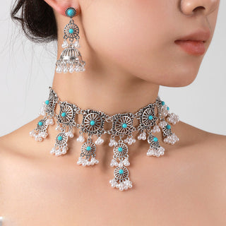 Buy b9032-sky-blue Indian Ethnic Style Vintage Gemstone Beads Jewelry Earrings Necklace 2 Pieces Suit