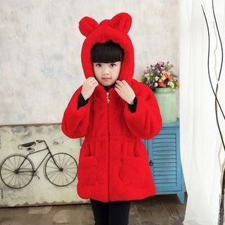 Buy red Plush Padded Children&#39;s Clothing Girls Wool Sweater Coat