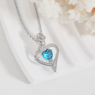 Buy blue Rose Heart-shaped Necklace With Rhinestones Fashion Everlasting Flower Love Necklace For Women Valentine&#39;s Day Gift