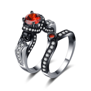 Buy pomegranate-red Separation Couple Rings Personalized Punk Retro Style Ring Set