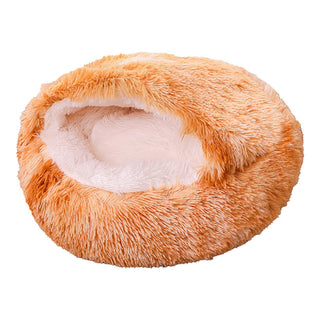 Buy tie-dyed-yellow Deep Sleep Half-pack Semi-enclosed Dual-use Plush Round Pet Bed