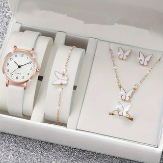 Buy white-digit-watch-suit Fashion Watch Gift Suit Quartz Watch Necklace Bracelet Ring Stud Earrings