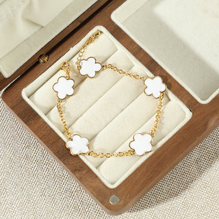 Buy white Copper Plating Drip Glazed Four-leaf Clover Pork Belly Jewelry Simple All-match Bracelet