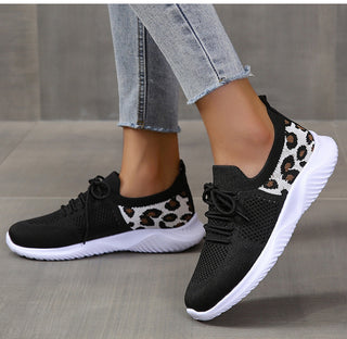 Buy black Women Leopard Print Lace-up Sneakers