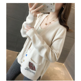 Buy white Early Autumn Clothing Short Knitted Cardigan Outer Wear Top