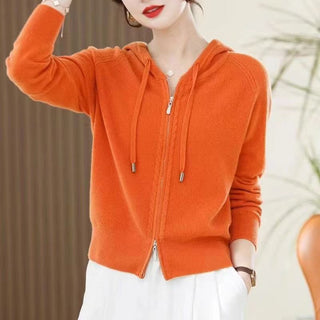 Buy orange-red Knitted Hooded Casual Simple Fashion Style Women&#39;s Clothing